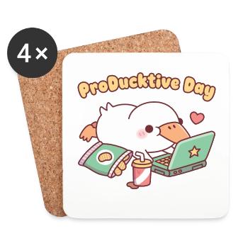 Journée de canard mignon qui se détend avec un ordinateur portable ProDucktive - Dessous de verre (lot de 4) - blanc - Devant