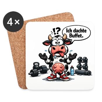 Cadeau de la vache humoristique de la vache à la salle de sport - Dessous de verre (lot de 4) - blanc - Devant