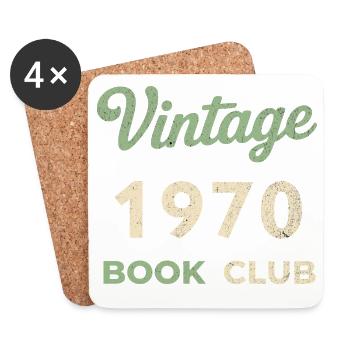 Cadeau vintage du club de lecture des années 1970 pour l’année de naissance rétro - Dessous de verre (lot de 4) - blanc - Devant