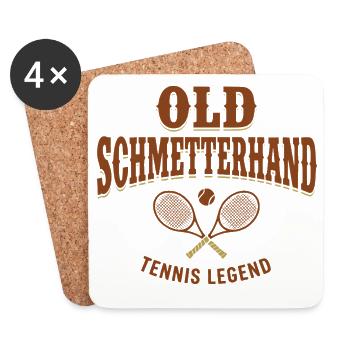 Tennis Fun Shirt, Old Schmetterhand Hoodie, Tote Bag - Coasters (set of 4) - white - Front