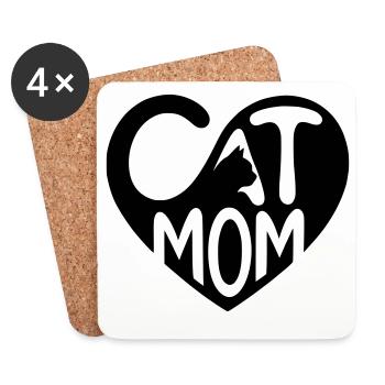 Cat Mom, Cat Mom Heart - Coasters (set of 4) - white - Front
