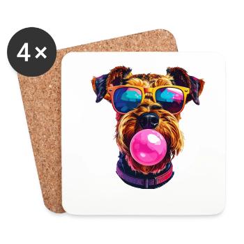 Airedale Terrier mit Bubblegum Sonnenbrille - Untersetzer (4er-Set) - Weiß - Vorne