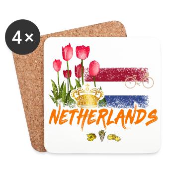 Souvenir de tulipe du drapeau néerlandais vintage des Pays-Bas - Dessous de verre (lot de 4) - blanc - Devant