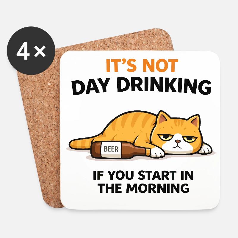 Morgens Katzentag-Trinkmeme - Untersetzer (4er-Set) - Weiß