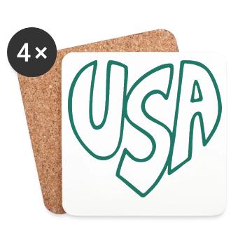 USA Heart Handwriting Logo Retro Style - Coasters (set of 4) - white - Front
