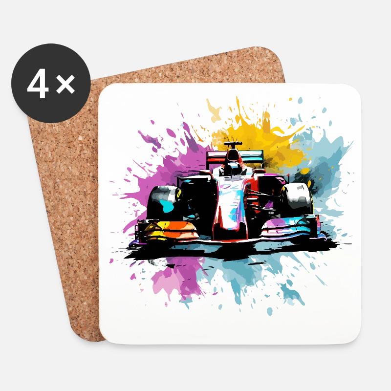 Splash Art coloré Rush Course Car Driver Racing Racing - Dessous de verre (lot de 4) - blanc