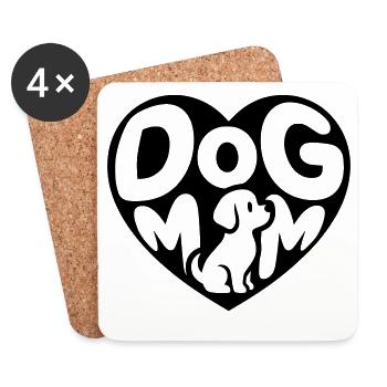 Hundemama Herzdesign mit kleinem Hund - Untersetzer (4er-Set) - Weiß - Vorne