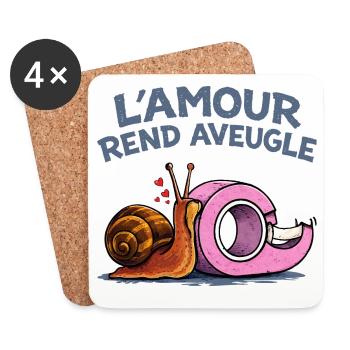 L’amour rend aveugle – humour escargot scotch - Dessous de verre (lot de 4) - blanc - Devant