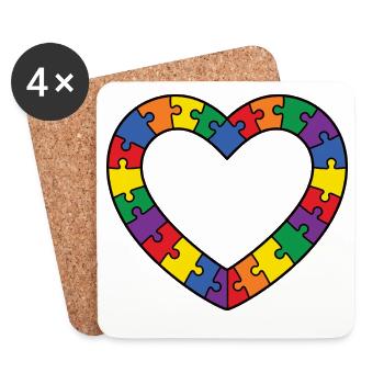 Motif du cœur du puzzle de l’autisme - Dessous de verre (lot de 4) - blanc - Devant