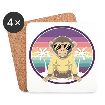 Cooler Affe Retro Sommer Sonnenbrille - Untersetzer (4er-Set) - Weiß - Vorne