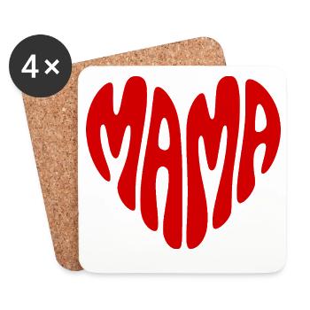 T-shirt MAMA en forme de cœur, style rétro - Dessous de verre (lot de 4) - blanc - Devant