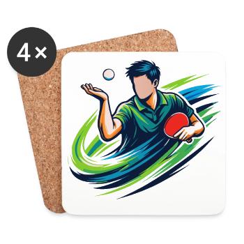 Joueur de ping-pong avec une chemise de service de tennis de table - Dessous de verre (lot de 4) - blanc - Devant