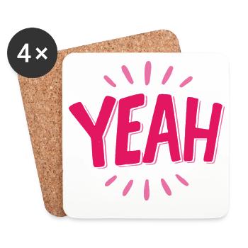 Yeah Pink Schriftzug mit Strahlen - Untersetzer (4er-Set) - Weiß - Vorne