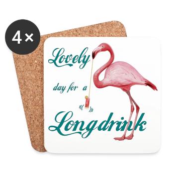 Flamingo mit Longdrink Retro - Untersetzer (4er-Set) - Weiß - Vorne