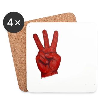 Timbre Deux Main de la Paix Rouge - Dessous de verre (lot de 4) - blanc - Devant