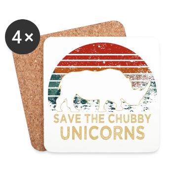 Slogan Sauver les Licornes Potelées Rhinocéros Rétro - Dessous de verre (lot de 4) - blanc - Devant