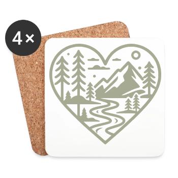 Herzform-Landschaft mit Bergen & Fluss - Untersetzer (4er-Set) - Weiß - Vorne