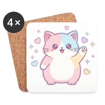 Joie du cœur en chaton pastel - Dessous de verre (lot de 4) - blanc - Devant
