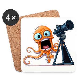 Photographe de pieuvre orange avec appareil photo - Dessous de verre (lot de 4) - blanc - Devant