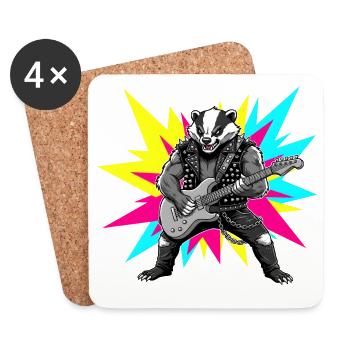 Heavy Metal Rocker Badger Guitar Rock Musique - Dessous de verre (lot de 4) - blanc - Devant