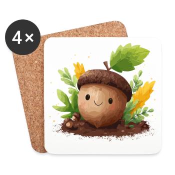 Autumnal Acorn Friend and Cute - Coasters (set of 4) - white - Front