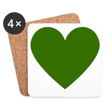 Cœur vert - Vert foncé - Minimaliste - Dessous de verre (lot de 4) - blanc - Devant