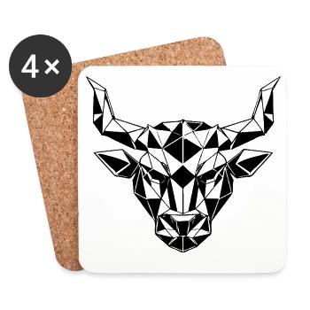 Taureau géométrique - Force pure - Signe du zodiaque Taureau - Dessous de verre (lot de 4) - blanc - Devant