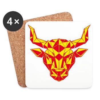 Geometric bull's head fire red, zodiac sign - Coasters (set of 4) - white - Front