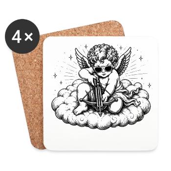 Cupidon cool avec motif d’ange d’arbalète - Dessous de verre (lot de 4) - blanc - Devant