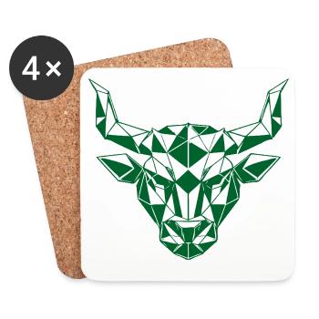 Geometric Bull Head Green Polygon - Coasters (set of 4) - white - Front