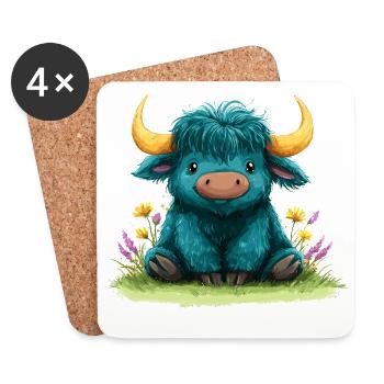 Blauer Yak im Blumenmeer - Untersetzer (4er-Set) - Weiß - Vorne