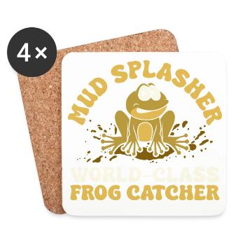 Frog Catcher Mud Splasher World-Glass Catcher Frog - Coasters (set of 4) - white - Front
