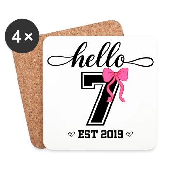 Hello 7 Est 2019 Mädchen Geburtstag Design - Untersetzer (4er-Set) - Weiß - Vorne