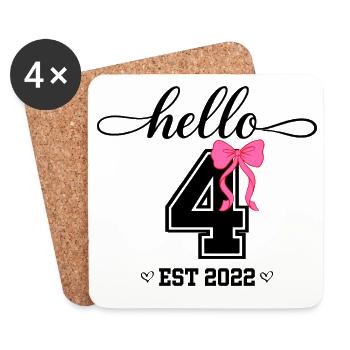 Bonjour 4 Est 2022 Girl Birthday Design - Dessous de verre (lot de 4) - blanc - Devant
