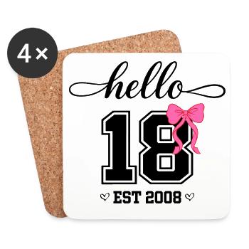 Bonjour 18 Est 2008 Design pour l’anniversaire des femmes - Dessous de verre (lot de 4) - blanc - Devant