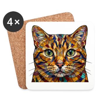 Katze in buntem Mosaikmuster in Regenbogenfarben - Untersetzer (4er-Set) - Weiß - Vorne