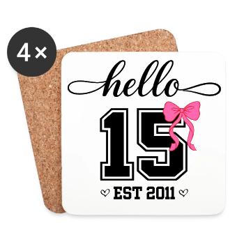 Bonjour 15 Est 2011 Girl Birthday Design - Dessous de verre (lot de 4) - blanc - Devant