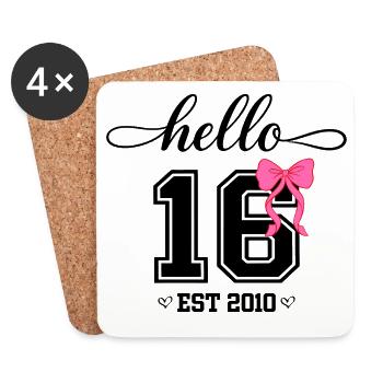 Bonjour 16 Est 2010 Girl Birthday Design - Dessous de verre (lot de 4) - blanc - Devant