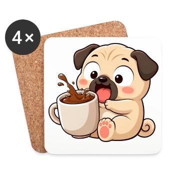 Cute Pug Coffee Coffee Lover Cartoon Funny - Coasters (set of 4) - white - Front