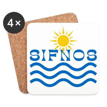 Sifnos Sun and Waves Emblem - Coasters (set of 4) - white - Front