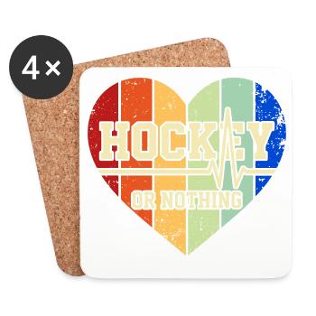 Dicton-à-l’œuvre vintage du cœur rétro du hockey sur glace - Dessous de verre (lot de 4) - blanc - Devant