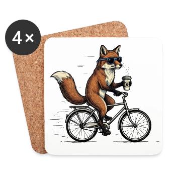 Fox on Bicycle with Coffee – Animal Humor - Coasters (set of 4) - white - Front