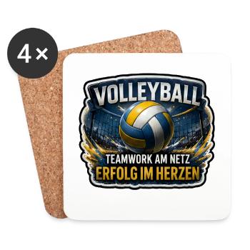 Volleyball – Erfolg im Herzen - Untersetzer (4er-Set) - Weiß - Vorne