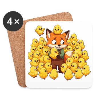 Fuchs mit Kükenfreuden - Untersetzer (4er-Set) - Weiß - Vorne