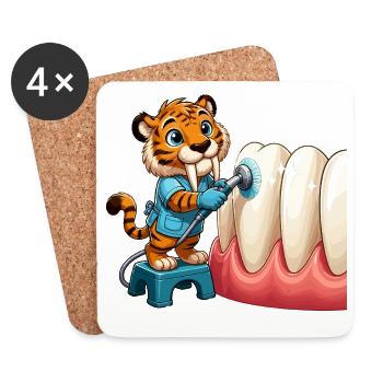 Tiger Zähneputzen Cartoon - Untersetzer (4er-Set) - Weiß - Vorne