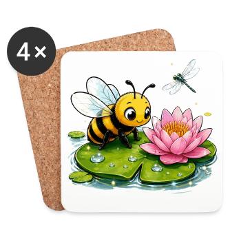 abeille, apiculteur, nid d’abeille, fleurs, insecte des prairies, - Dessous de verre (lot de 4) - blanc - Devant