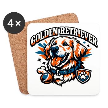 Logo de l’équipe Golden Retriever Os de boule - Dessous de verre (lot de 4) - blanc - Devant