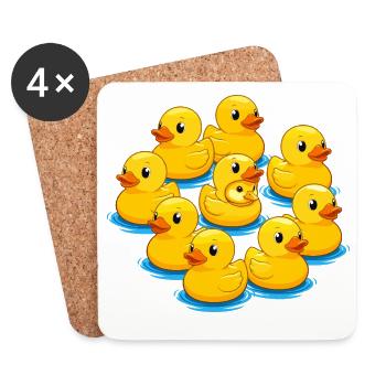 Rudel Gummienten am Wasser - Untersetzer (4er-Set) - Weiß - Vorne
