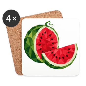 Geometric Watermelon | Polygon Fruit Motif - Coasters (set of 4) - white - Front