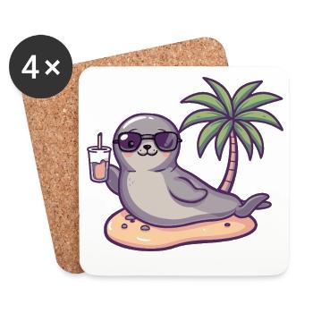 Vacances d’été de Seal - Dessous de verre (lot de 4) - blanc - Devant
